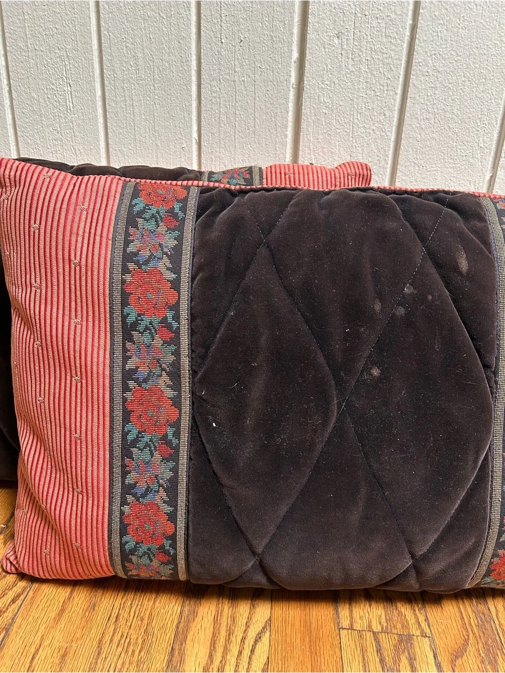 Pair of Vintage Red and Black Floral Accent Pillows